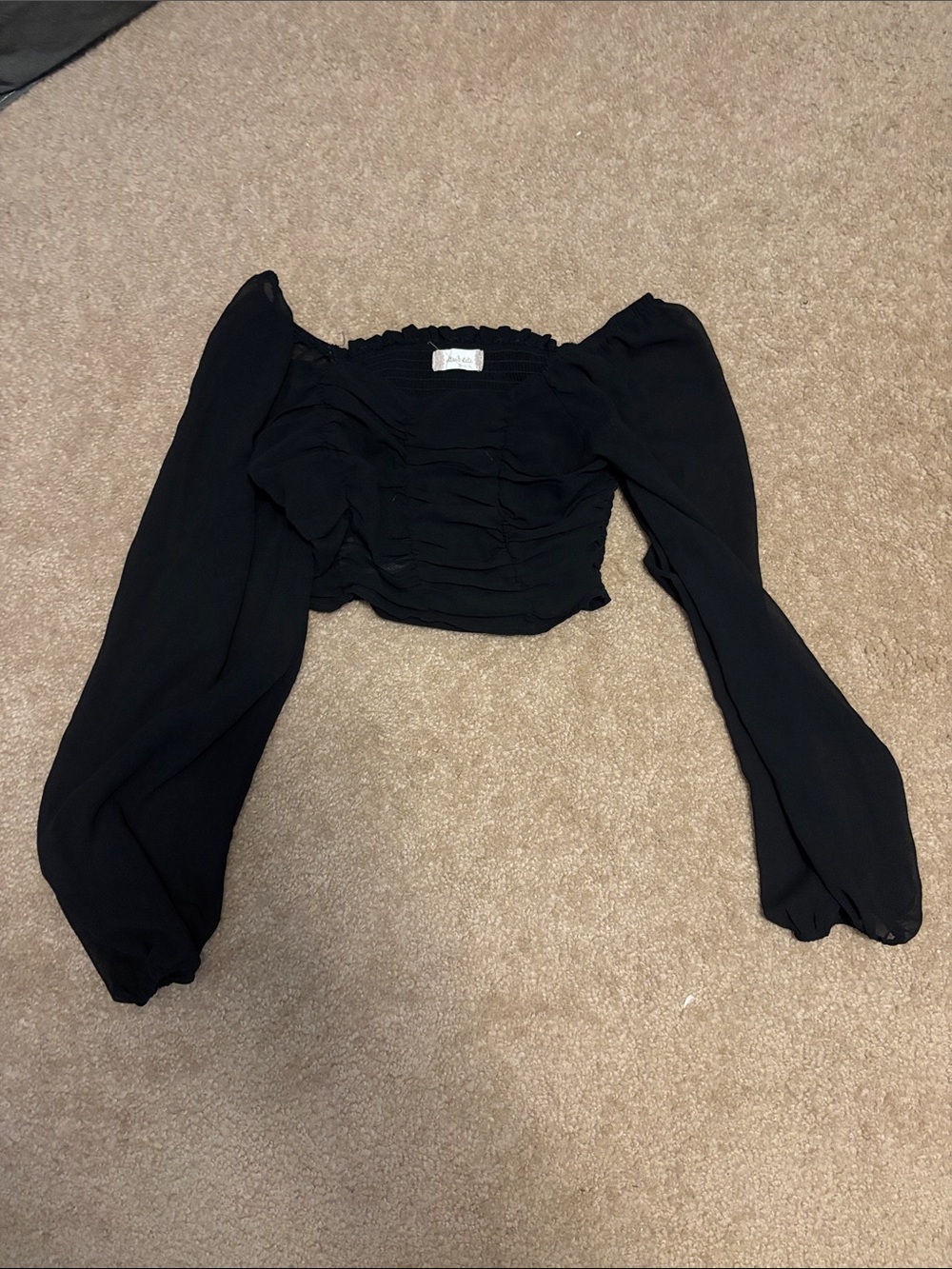 Altar'd State Black Smocked Puff-Sleeve Crop Top